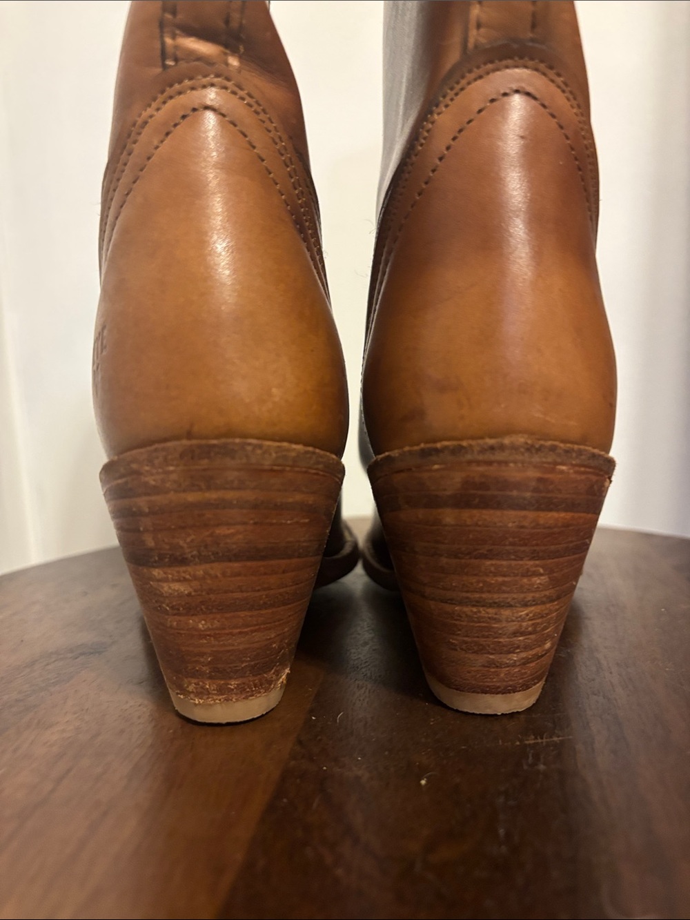Frye 70s Vintage Tan Leather Mid-Calf Western Boots - Picture 9 of 12